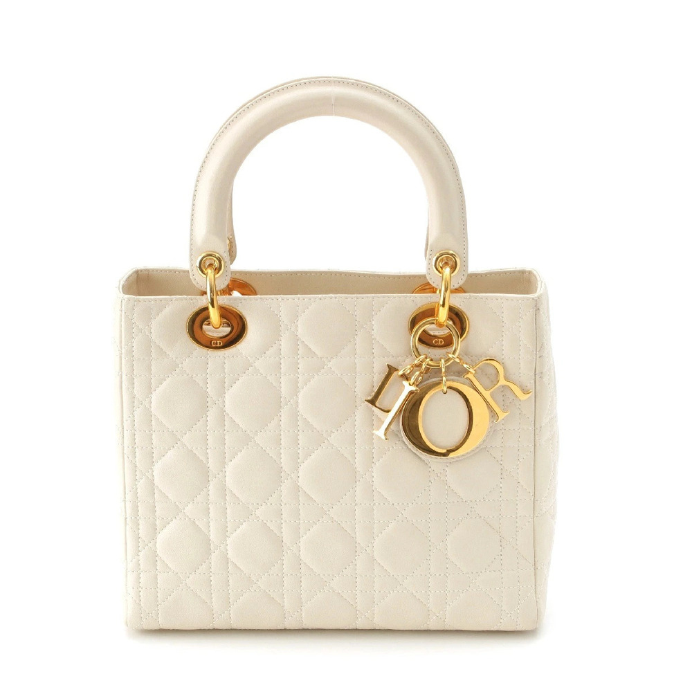 Christian Dior Lady Leather Cannage Shoulder Handbag White